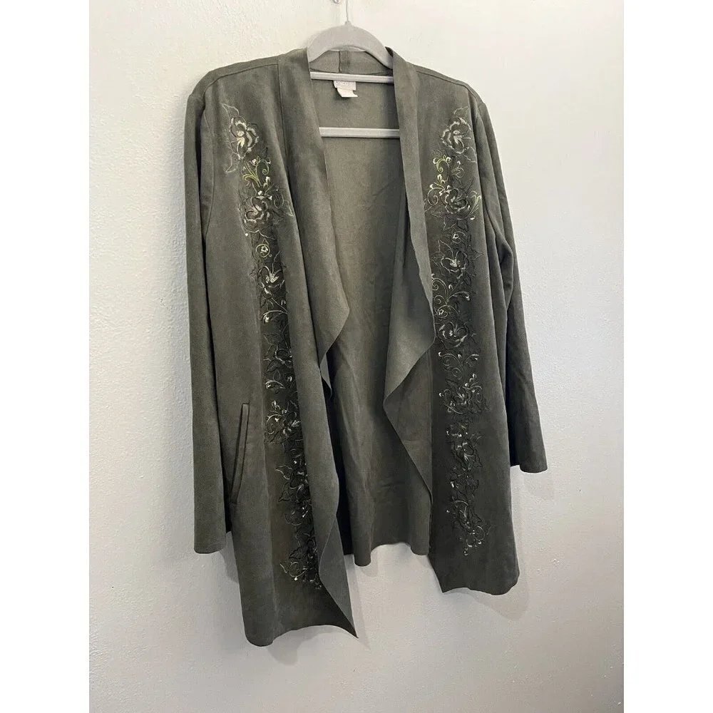 Chico's Olive Green Open-Front Utility Jacket